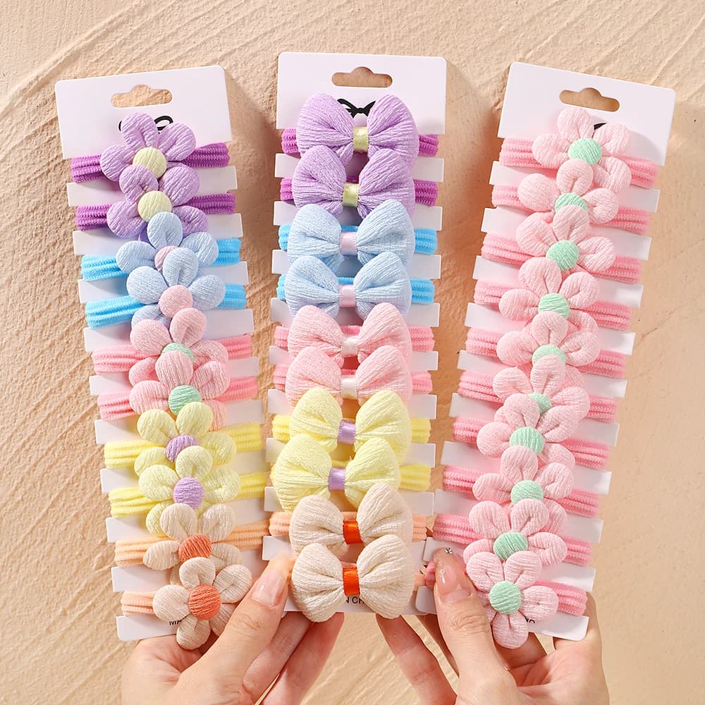 10 pièces filles mignonnes en Nylon fleur cheveux cravates bonbons élastique arc bandes de cheveux t