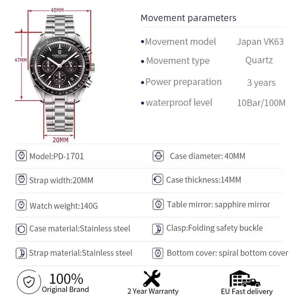 Montre pour homme PAGANI DESIGN 500, chronographe sportif à cadran circulaire, mouvement japonais, s