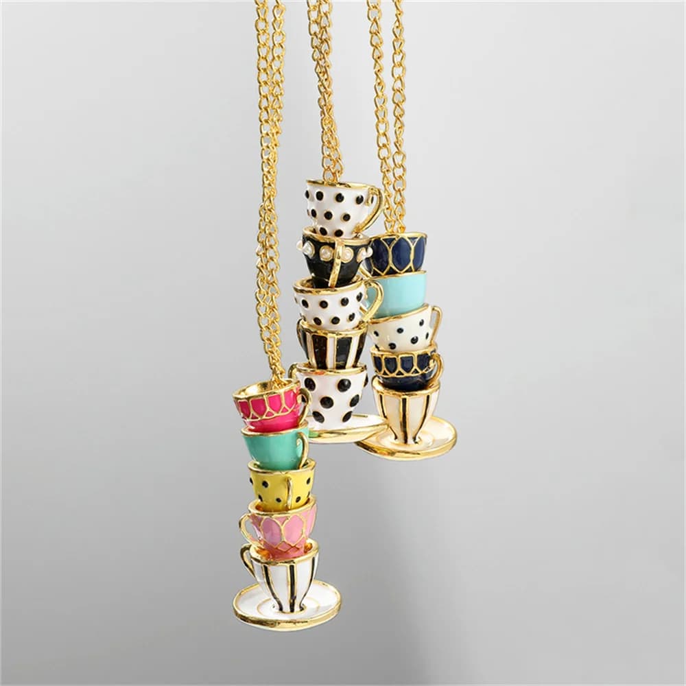 Tasse à thé charmante pull pendentif collier pour femmes plaqué or tour de cou chaîne collier Simple