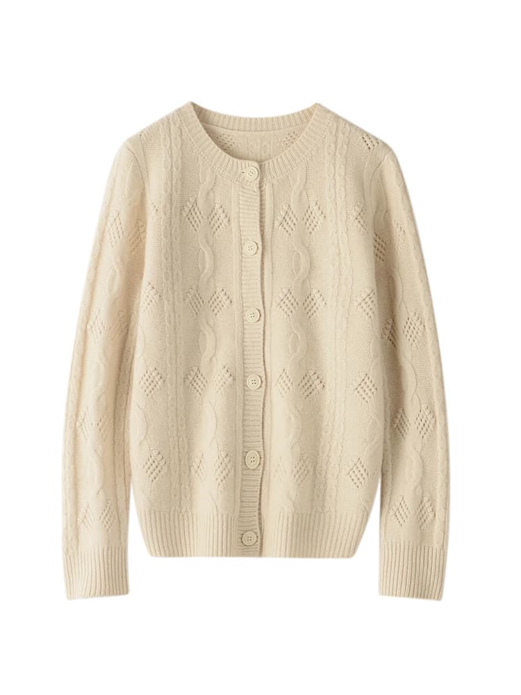 ADE-WhatsApp-Pull en cachemire de style vintage creux pour femmes, cardigan à col rond, tricots 100%