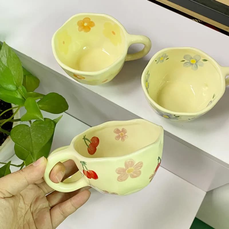 Tasses en céramique tasses à café pincées à la main fleur irrégulière tasse de thé au lait ins style