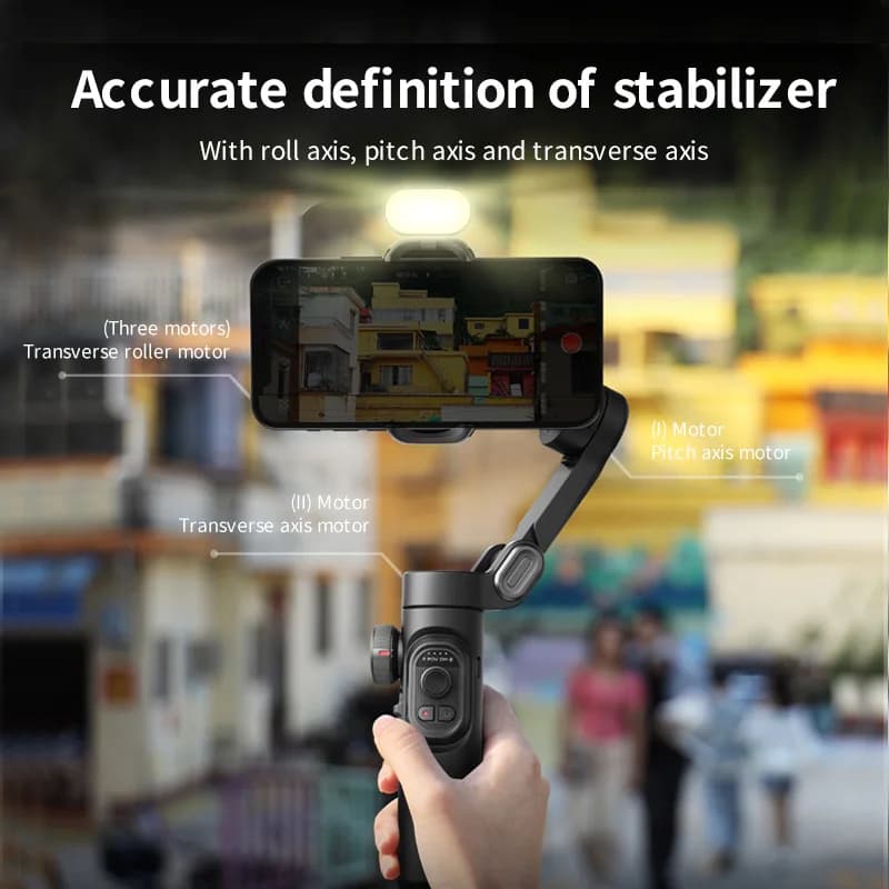AOCHUAN – stabilisateur de cardan portatif à 3 axes, support de téléphone pliable avec lumière de re
