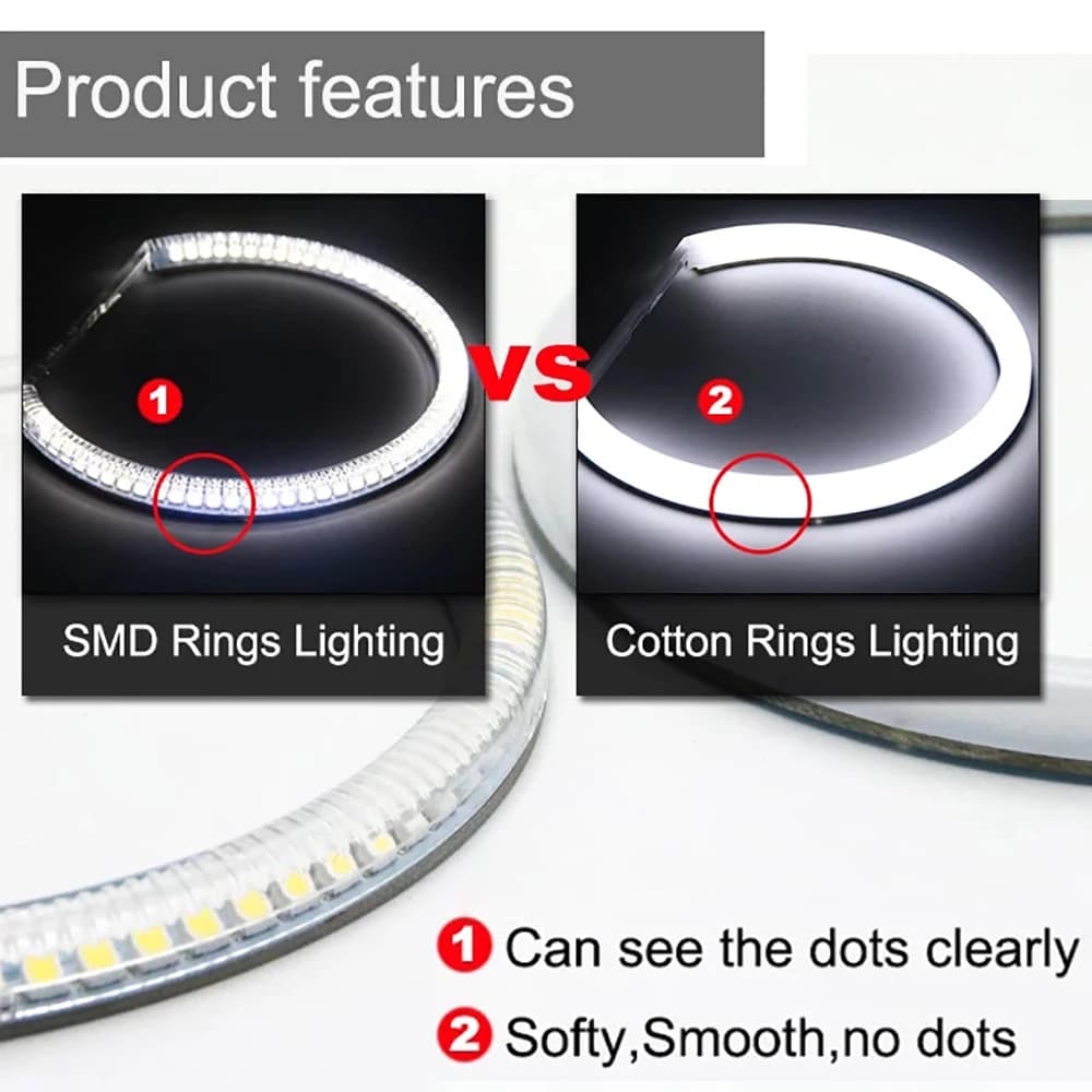 Lampes en forme d'yeux d'ange pour BMW, 2 x(131MM + 106MM) LED double couleur, anneaux en coton, SMD