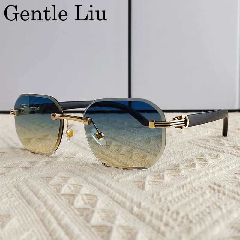 Lunettes de soleil vintage carrées sans monture pour hommes 2026 – Marque de luxe tendance, style pu