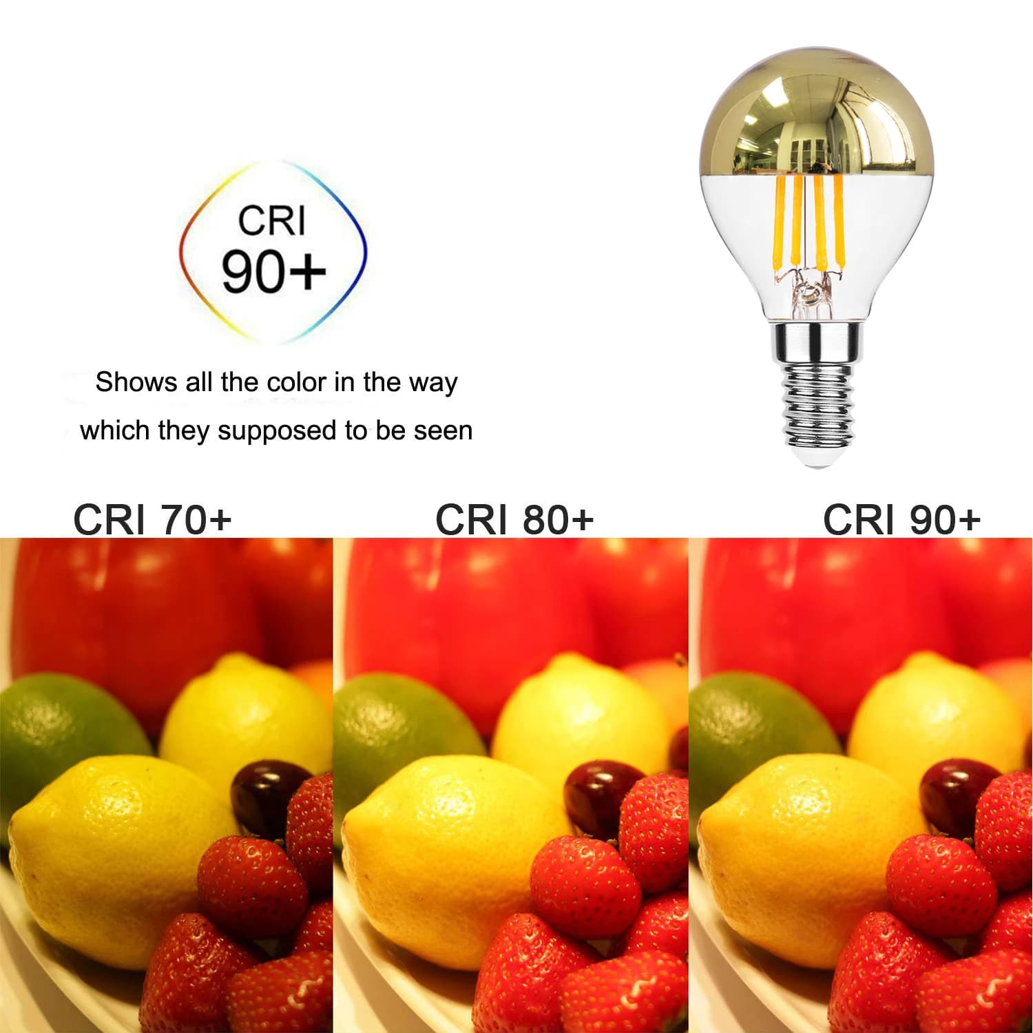 Ampoule LED Edison rétro, miroir or, E14 E12 G45 4W, lumière blanche chaude sans ombre, lampe à Fila