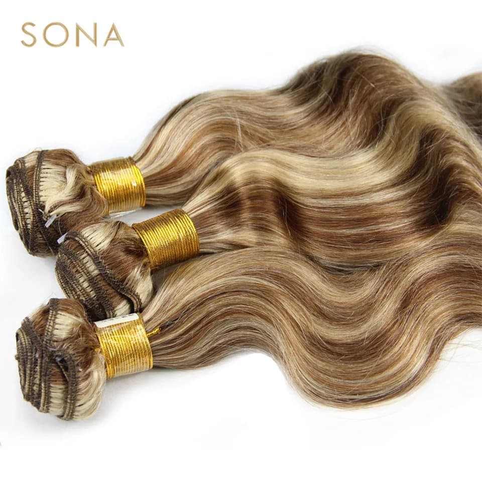 Piano document P4/613-Bundles de cheveux en surbrillance avec fermeture, Remy Body Wave, Ombre, blon