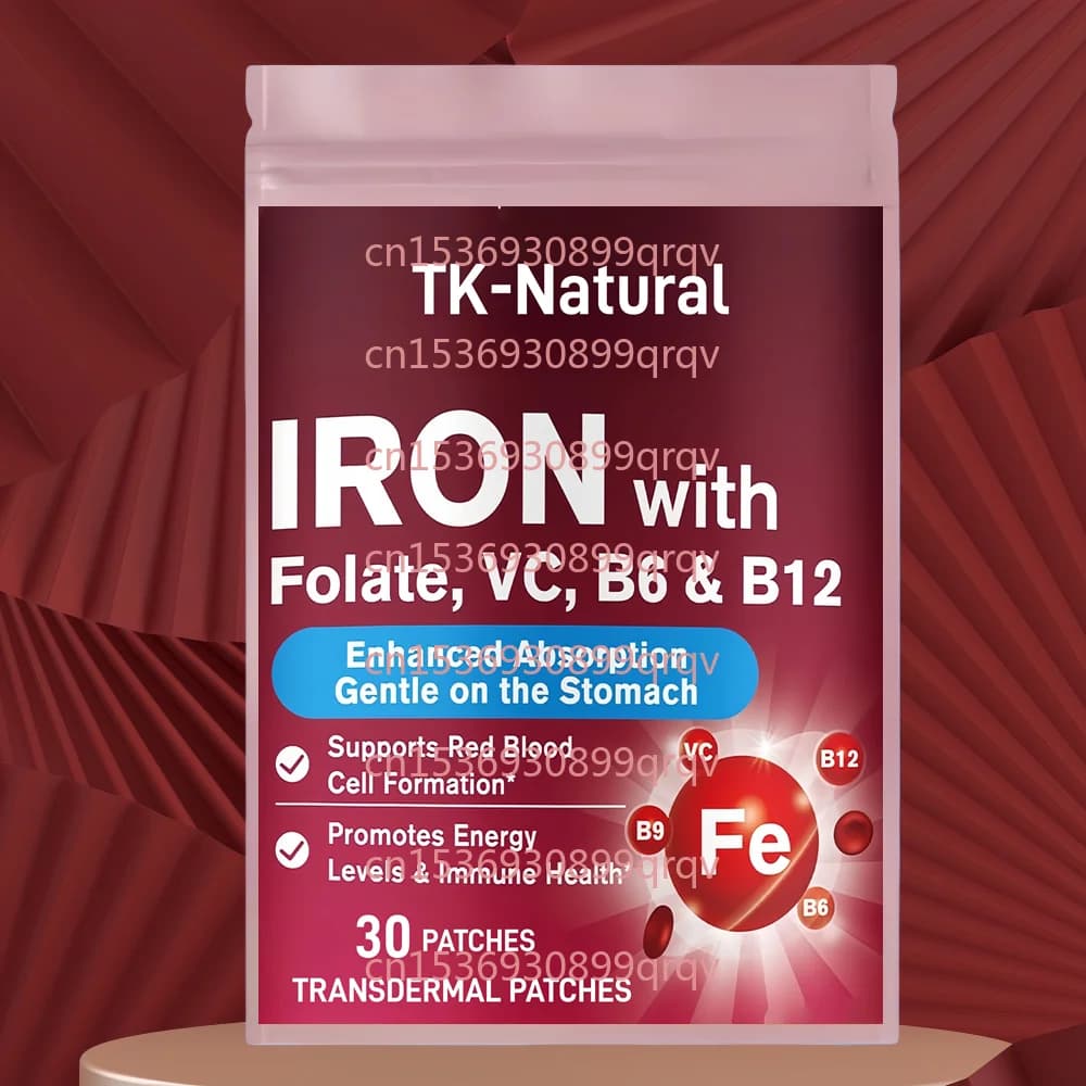 30 Patchs Transdermiques de Fer pour Femmes et Hommes avec Vitamines C, B6, B12, Folate pour la Sant