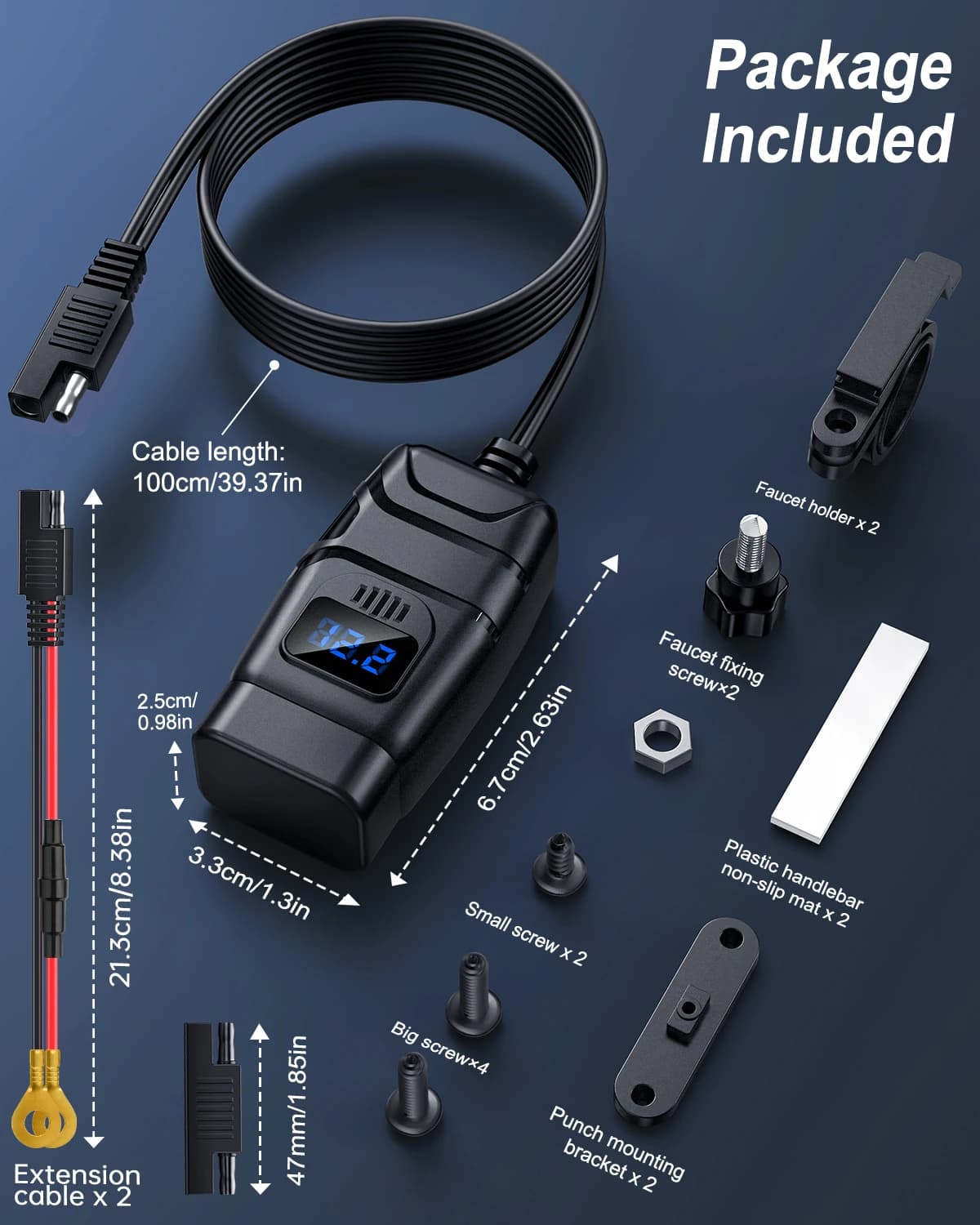 Chargeur de moto pour téléphone, GPS, appareils électroniques, double port USB, chargeur rapide, acc