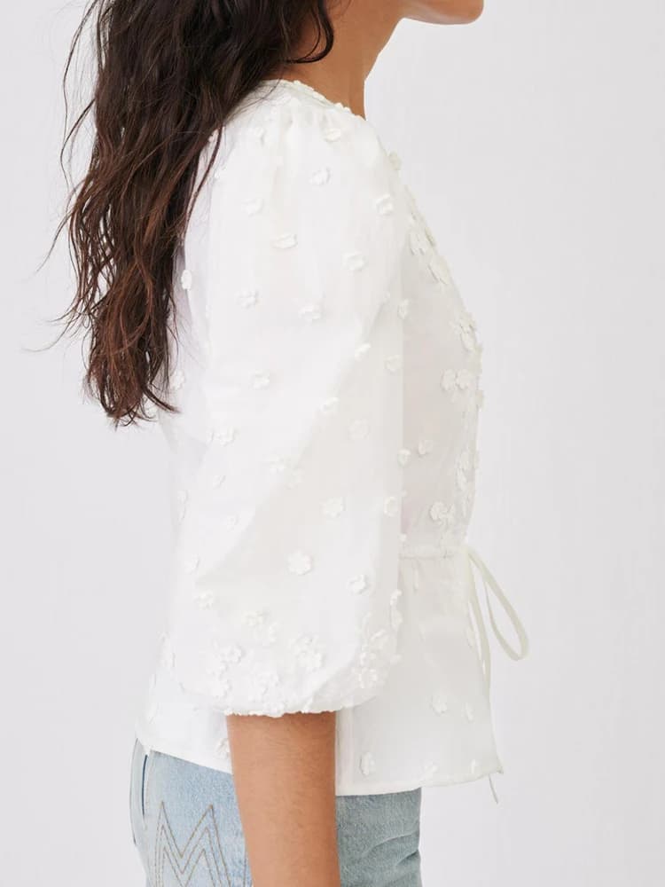 Pouvez-vous psyLady-Chemisier chic à manches bouffantes pour femme, élégant, blanc, avec broderie fl