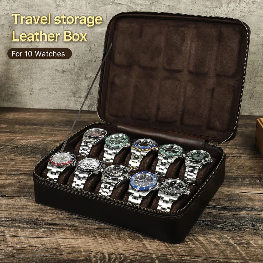 Étui de montre de luxe en cuir véritable pour hommes, boîte de rangement de bijoux, boîte de voyage 