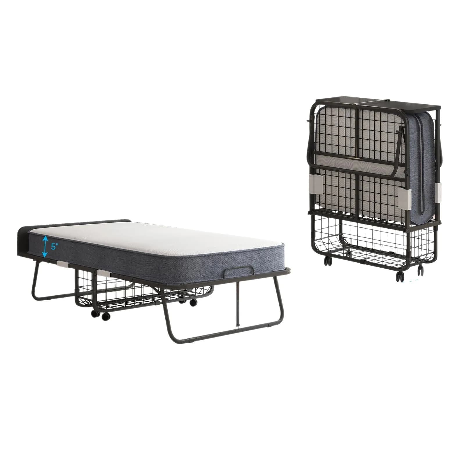 Lit pliant en maille d'acier avec matelas épais, pour maison, déjeuner, appartement, hôtel, meubles 