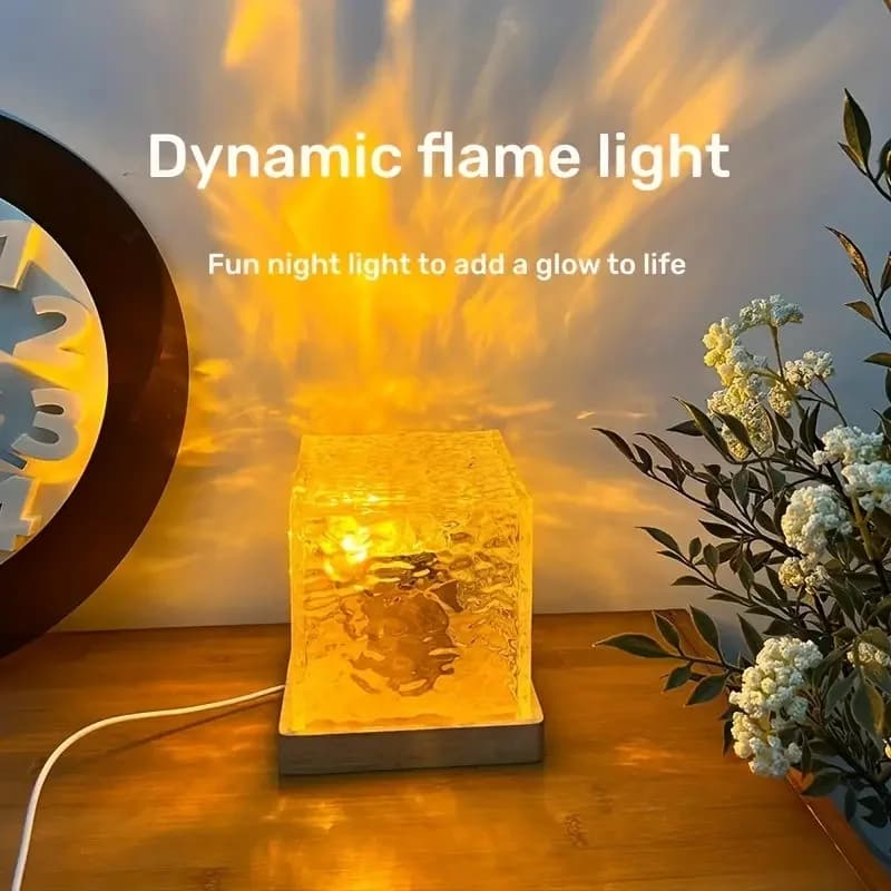 Projecteur d'ondulation d'eau rotatif dynamique, veilleuse 3/16 couleurs, lampe en cristal de flamme