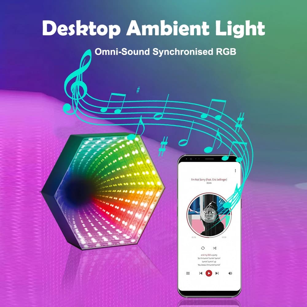 RGB 3D Hexagonal miroir Tunnel lumière LED bureau lampe d'ambiance calcul jeu musique rythme synchro