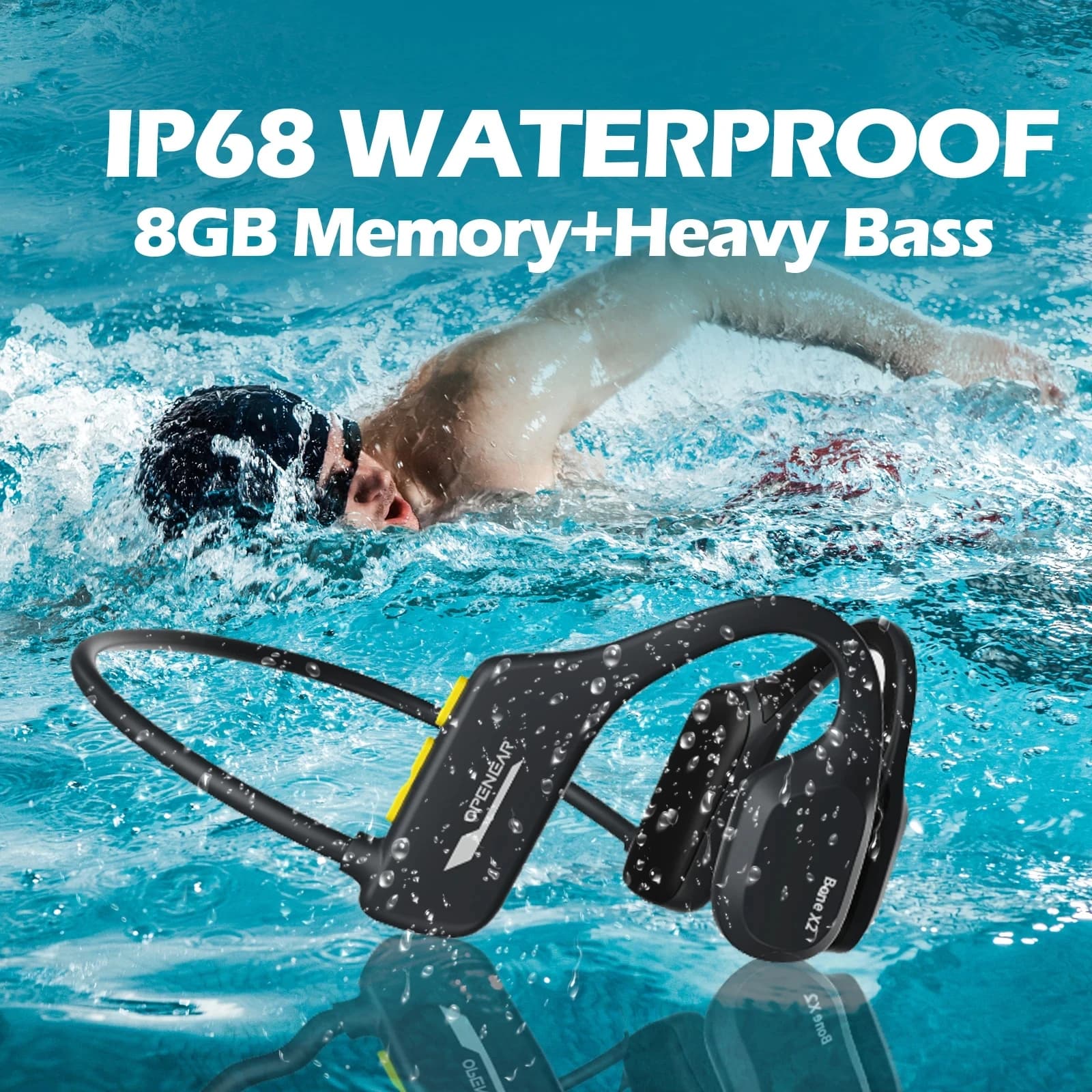 PARAMITA 8GB stockage natation casque IP68 étanche Conduction osseuse casque oreille ouverte sans fi