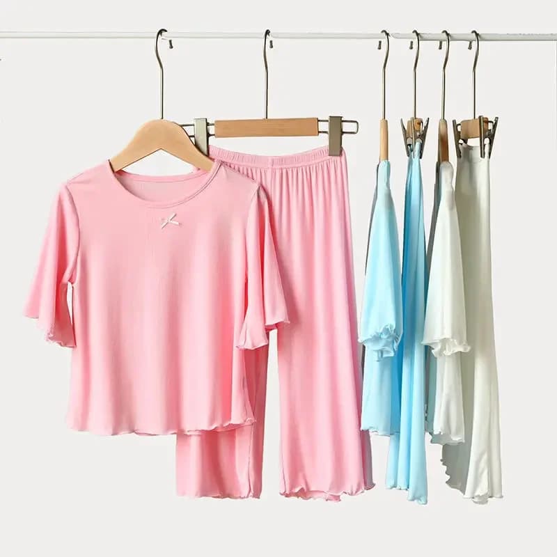 Ensembles d'été pour filles, ensemble fin à manches courtes pour enfants, vêtements de maison pour f