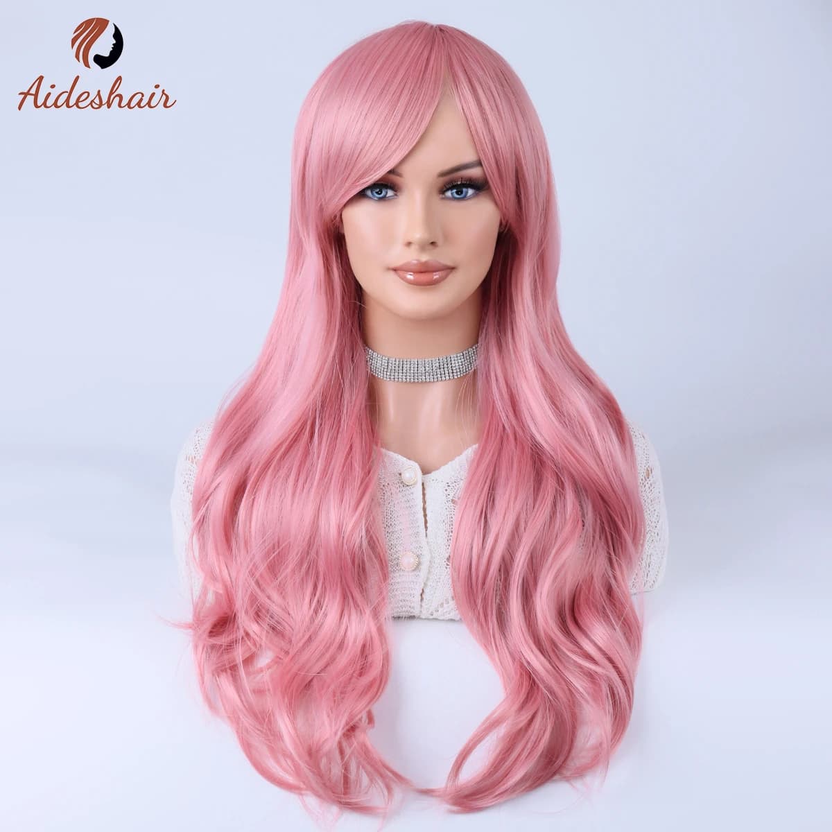 Aideshair vert foncé section moyenne frange diagonale longue perruque bouclée pour les femmes fibre 