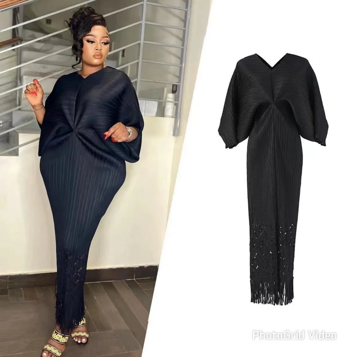 ANLAN robe de créateur plissée mode solide manches chauve-souris col en v formelle Festival robes de