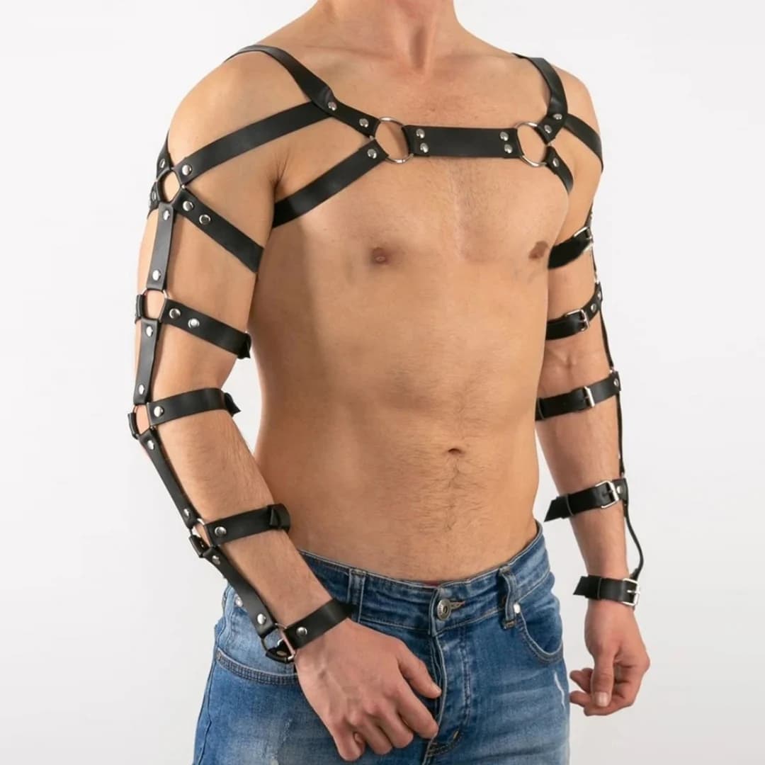 Ceinture Punk en cuir noir pour hommes, ceinture de poitrine à la mode, accessoires de discothèque P