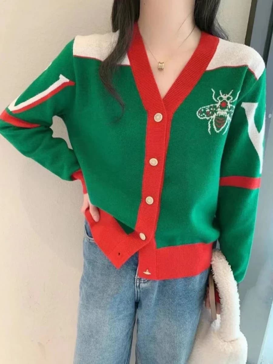 Cardigan à manches longues et col en v pour femmes, vêtements de marque de luxe, tenues en tricot, m