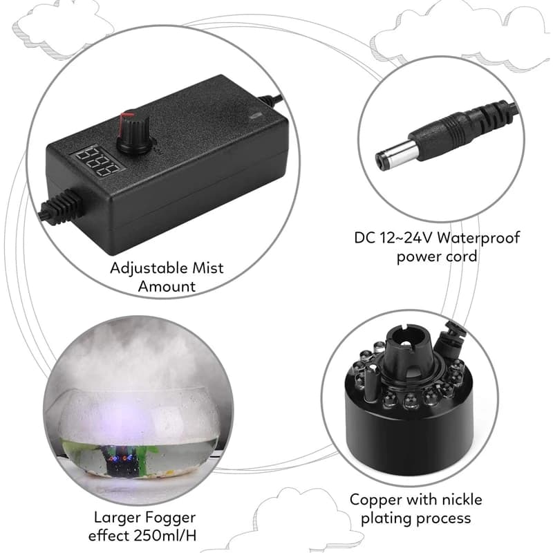 Machine à Brouillard pour Fontaine d'Eau, Étang, Atomiseur, Humidificateur d'Air, Prise Noire US