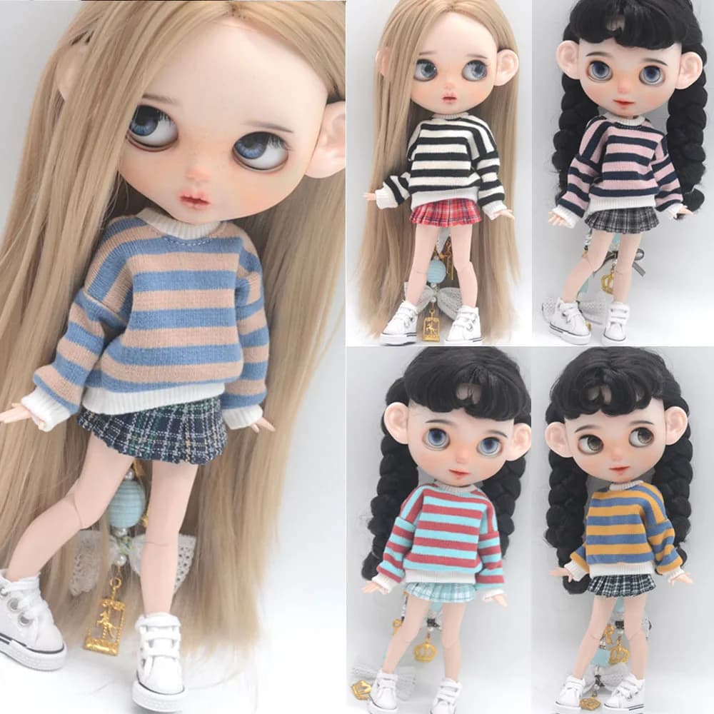 Vêtements pour poupée, ensemble pull trois pièces à la mode, adapté aux accessoires de poupée Blyth 