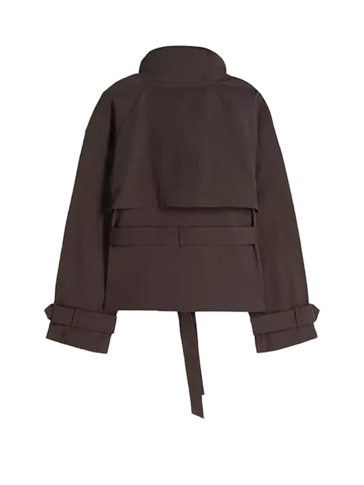 Veste coupe-vent élégante pour femme, col montant, double boutonnage, manches longues, poches, colle