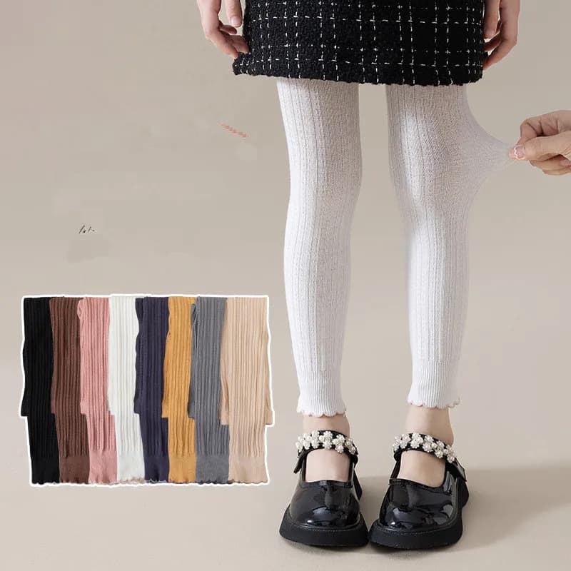 Leggings moulants extensibles en coton pour bébés filles de 0 à 12 ans, pantalons côtelés à volants 