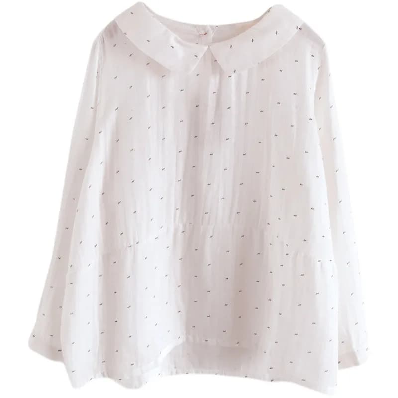 Chemise à manches longues en fil de coton pour femmes, chemisiers décontractés, haut imprimé à rever