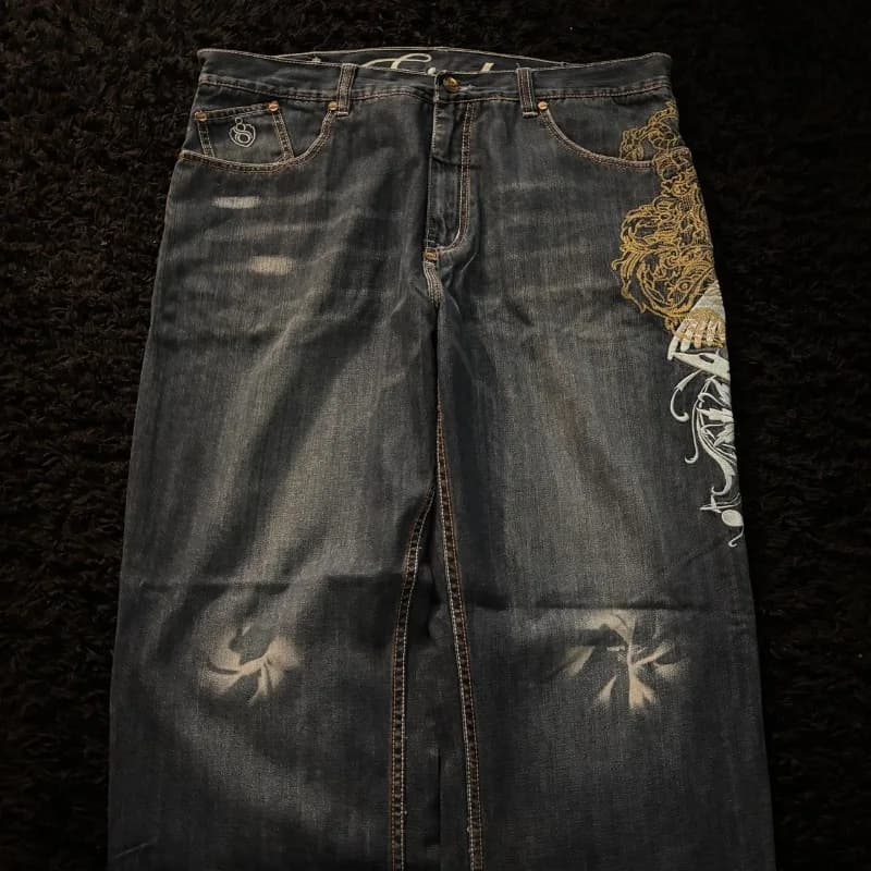 Jean Baggy brodé pour hommes, nouvelle mode américaine, motif surdimensionné, Y2K, gothique, Harajuk
