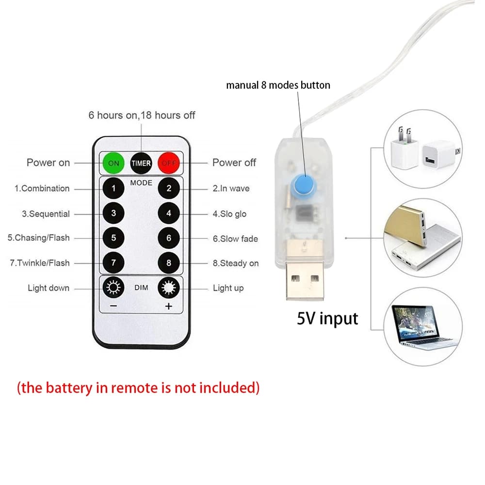 Guirlande lumineuse LED à batterie 3M x 1M/2M/3M, guirlande lumineuse féerique USB pour nouvel an, f