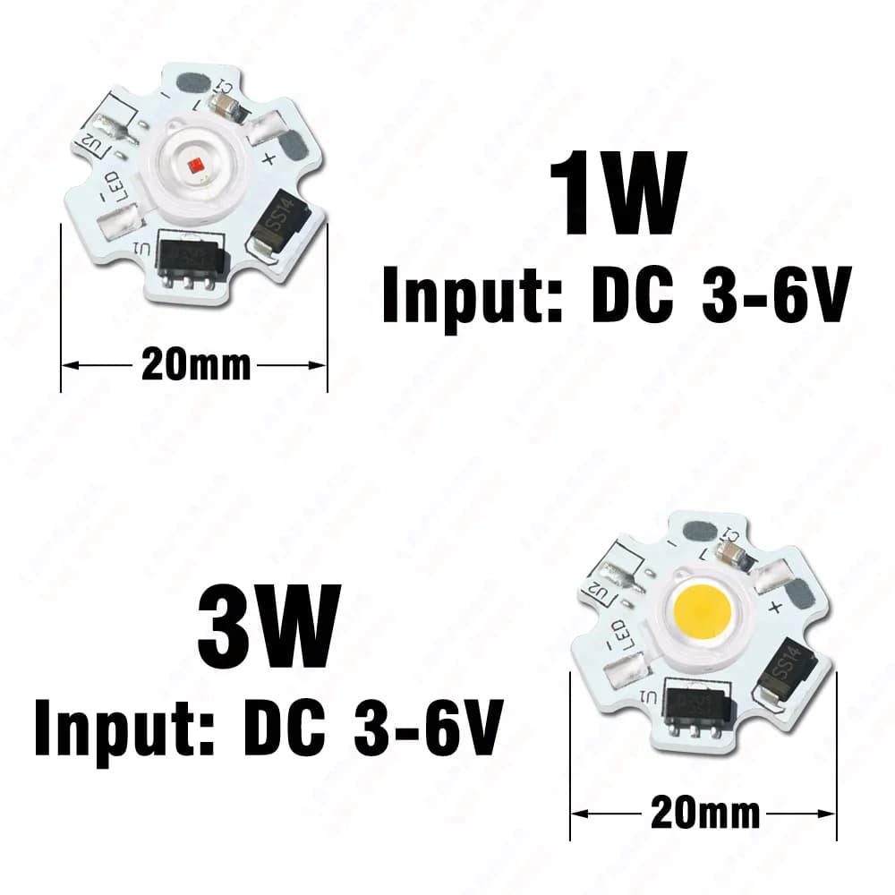 1W 3W 5W LED sans conducteur Puce COB Blanc Rouge Bleu Vert Jaune Violet Spectre complet 3-6V 8-12V 