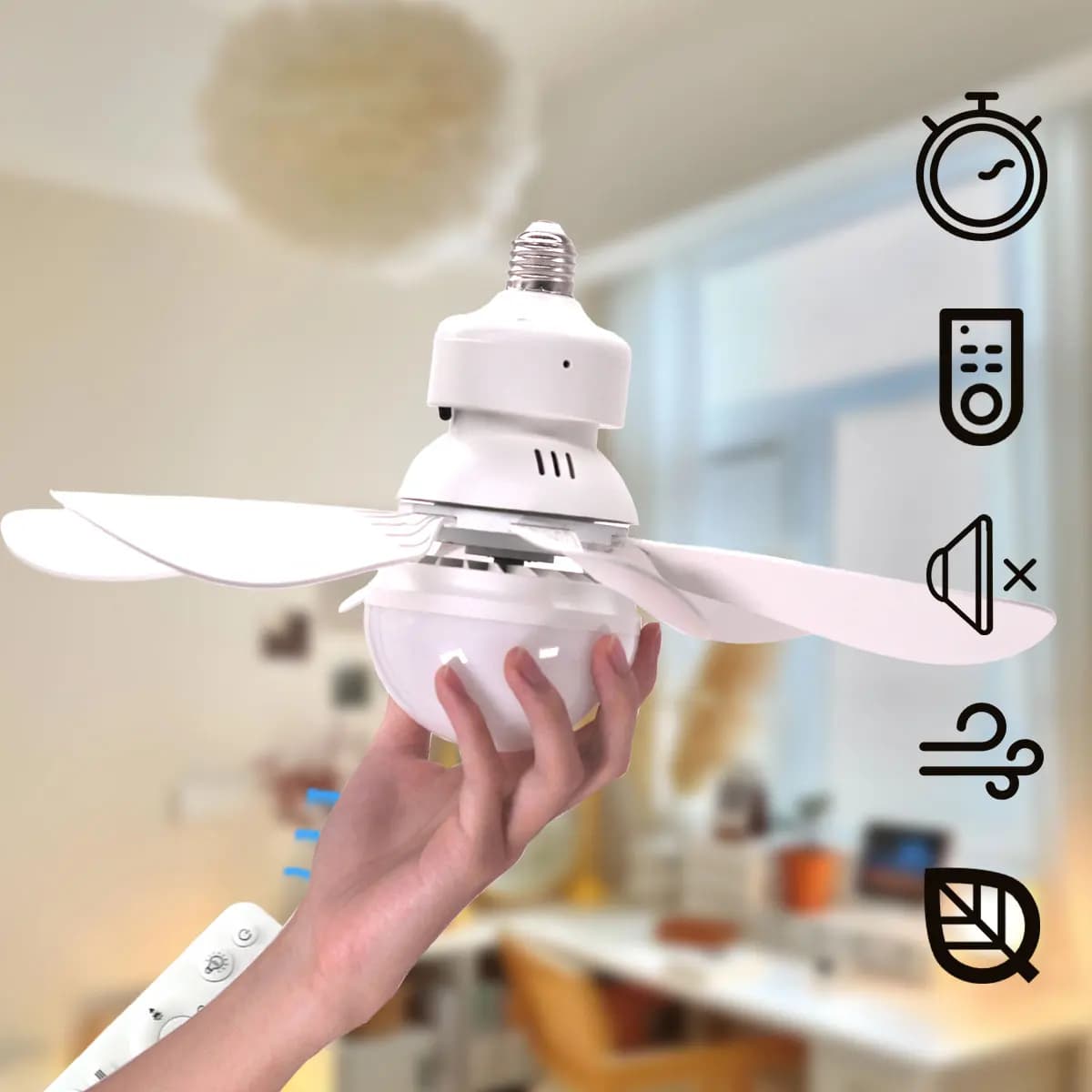 Petit ventilateur de plafond de 16,53 pouces avec lumière LED 30W, base E27, télécommande, 3 vitesse