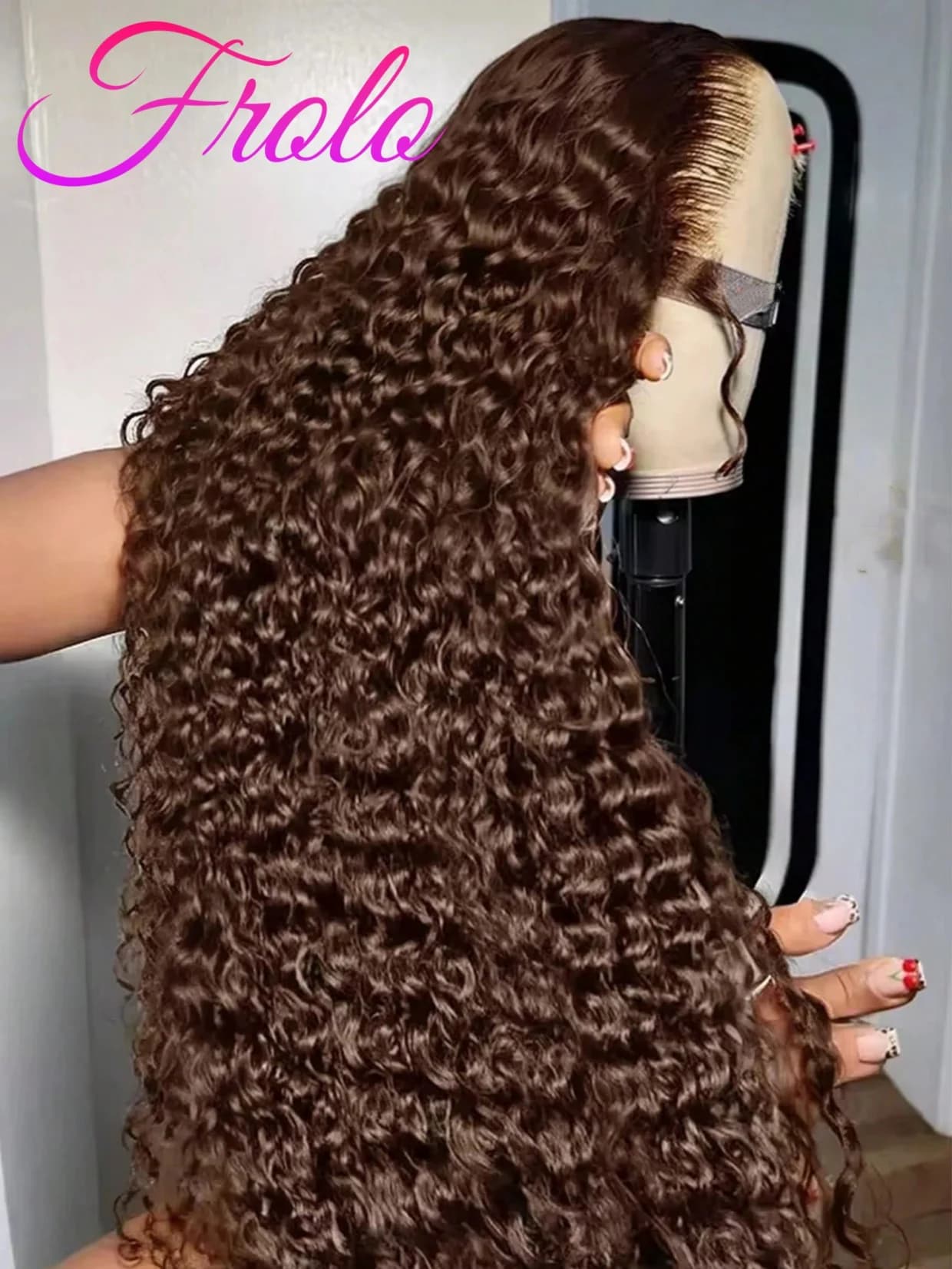 210 densité vague profonde chocolat brun 13x6 perruque de cheveux humains Hd dentelle frontale perru