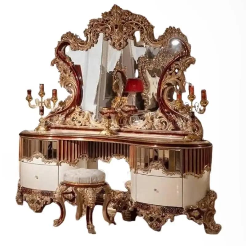 Commode de maquillage de luxe avec miroir vintage pour adultes, bureau de maquillage d'angle pas che