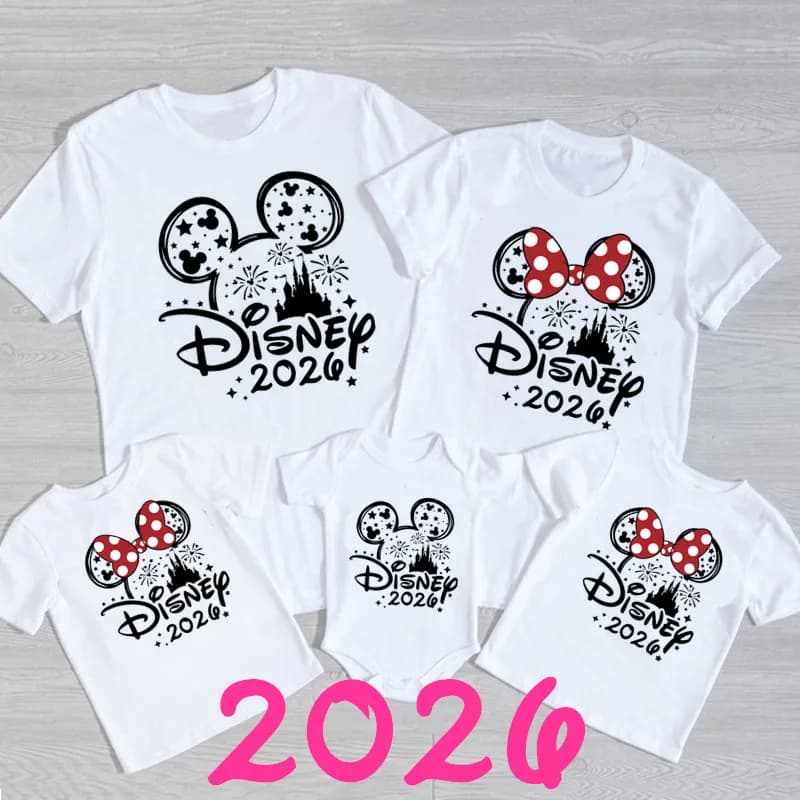 Chemises assorties en coton pour la famille Disney 2026 Mickey Minnie Mouse, T-shirts pour papa, mam
