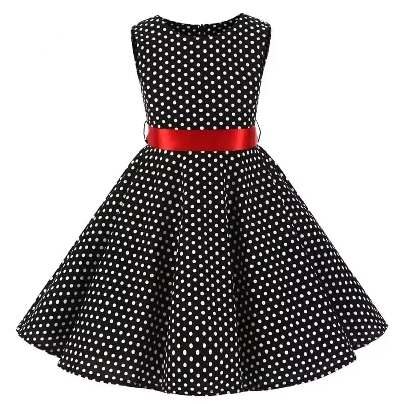 Robe d'été mi-longue en coton pour enfants, Vintage, à pois, motif Floral, pour bébé fille