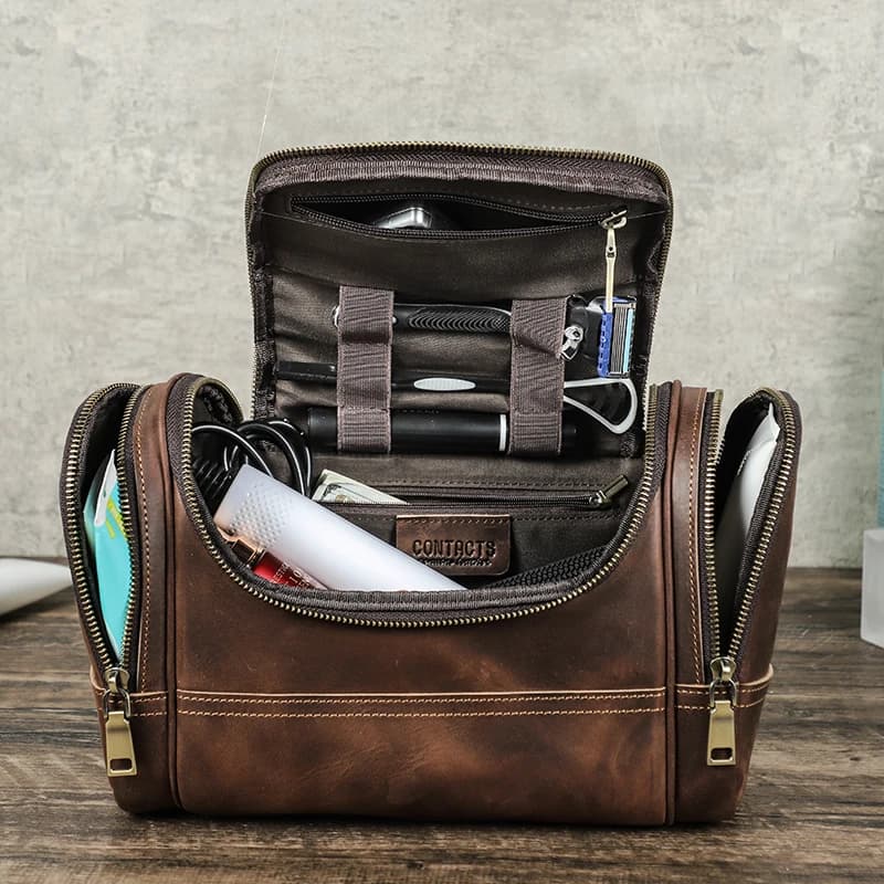 Contact's hommes voyage d'affaires lavage trousse de toilette Crazy Horse cuir outil de lavage sac d
