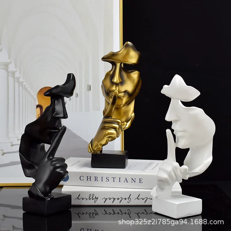 Statue de penseur, Sculpture du Silence est en or, Figurines en résine rétro, décoration de maison p