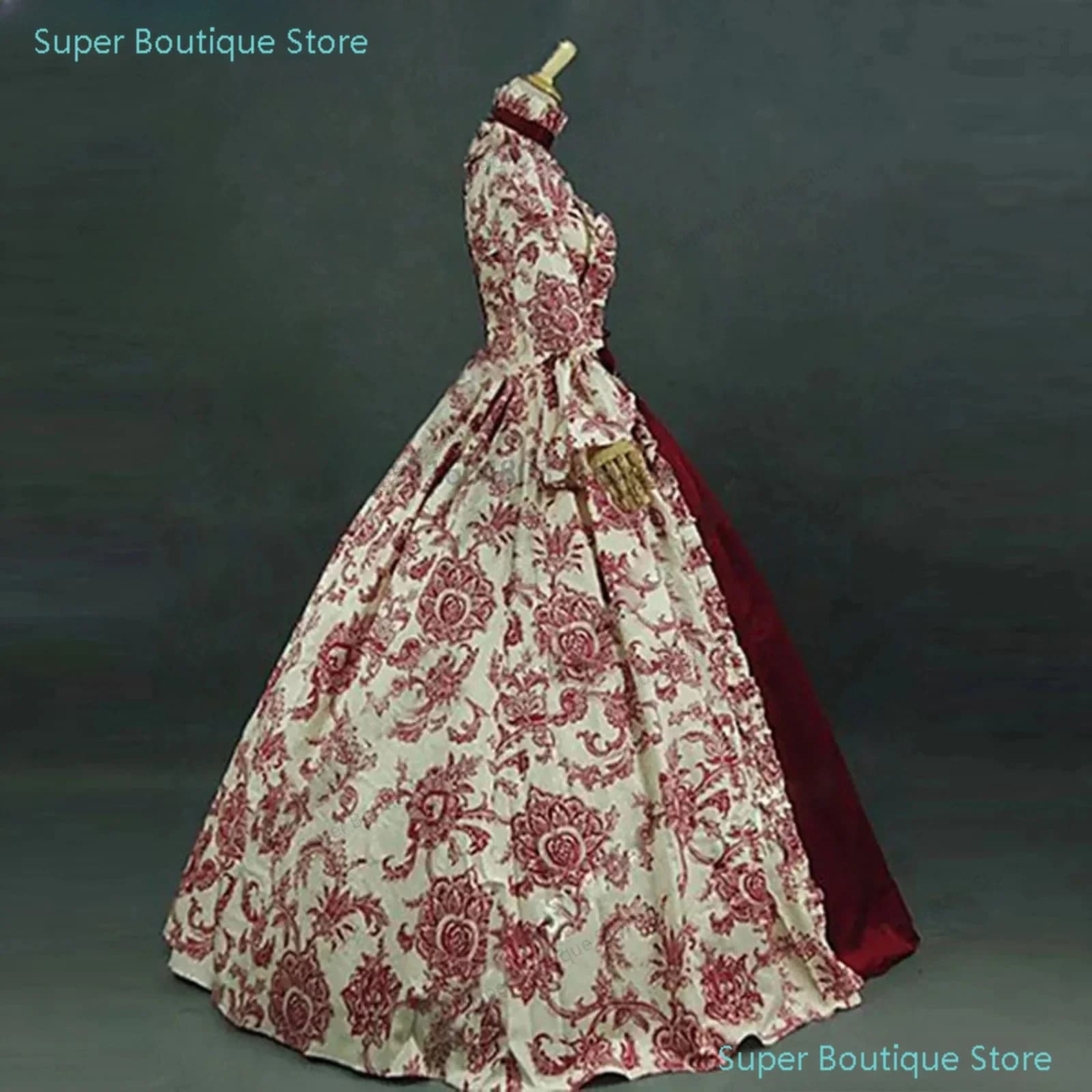 Femmes à lacets robe longue médiévale volants arc Vintage victorien carnaval Maxi Patchwork Floral f