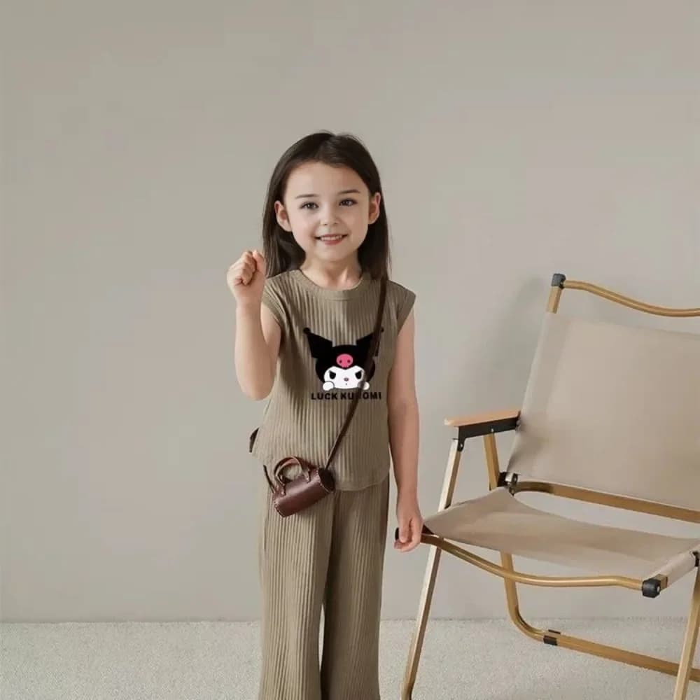 Ensemble 2 pièces été 2026 Kuromi Anime Kawaii : Débardeur et pantalon en soie glacée pour bébé, vêt