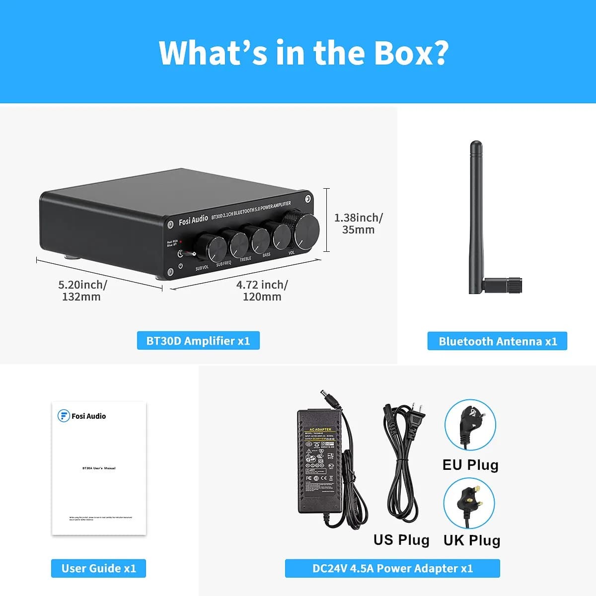 Fosi – amplificateur de puissance sonore Bluetooth 2.1 canaux, Audio BT30D, contrôle des basses et d