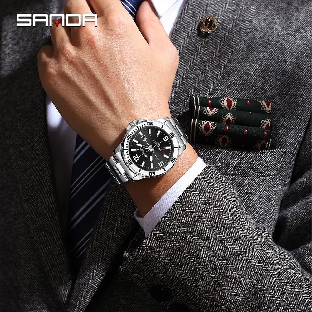 Mode SADNA 3265 montre à Quartz pour hommes d'affaires grand cadran étanche calendrier veilleuse nou