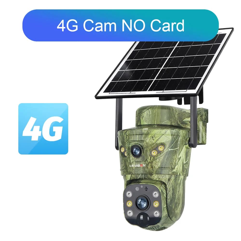 LS VISION 20MP 180 °   Caméra de chasse solaire 4G à double objectif et double écran avec détection 