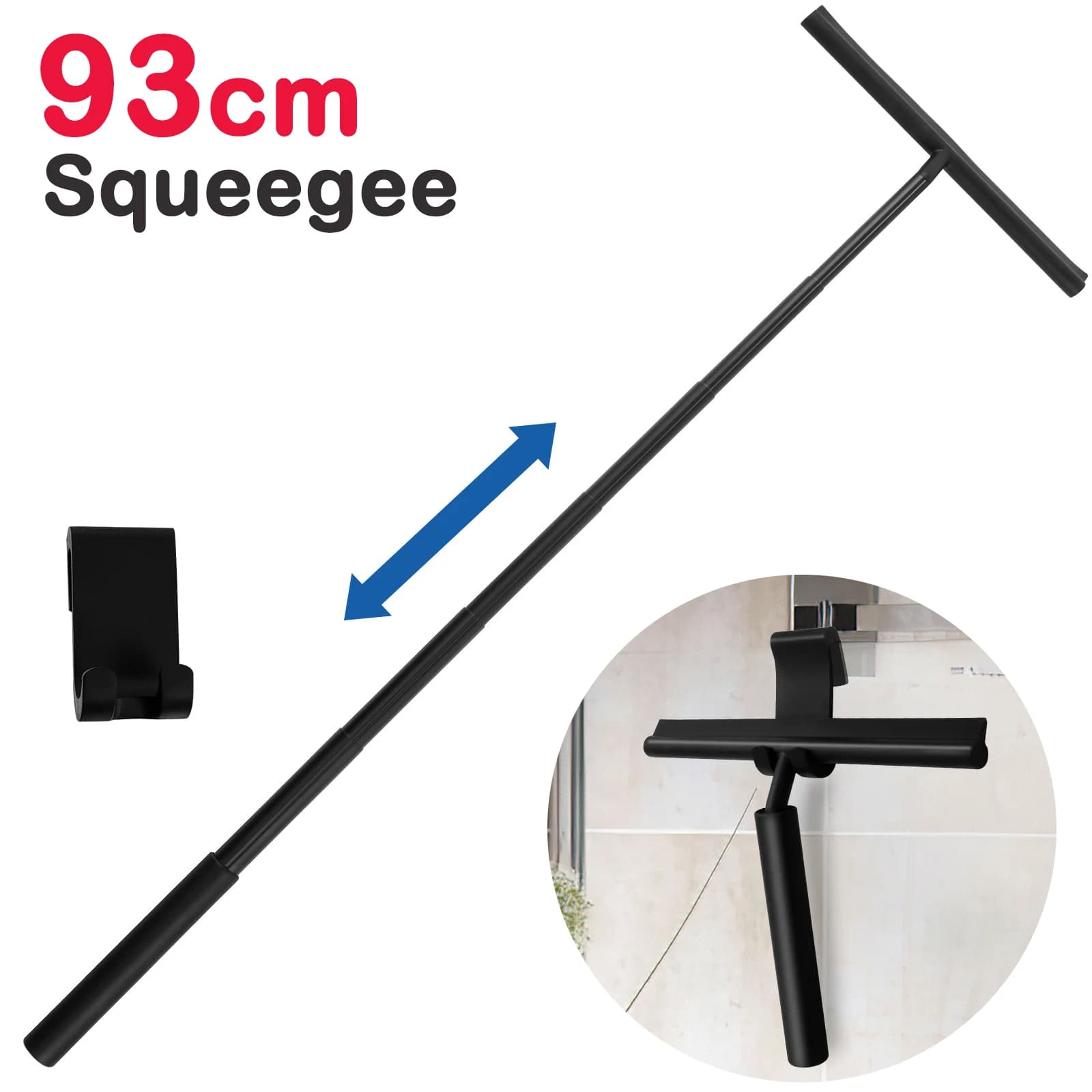 Raclette de douche télescopique de 97cm, grattoir de nettoyage de porte en verre et Silicone en acie