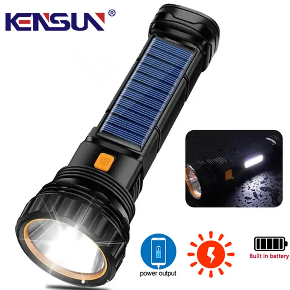 Lampe de poche solaire LED multifonction lanterne extérieure longue portée torche batterie externe d