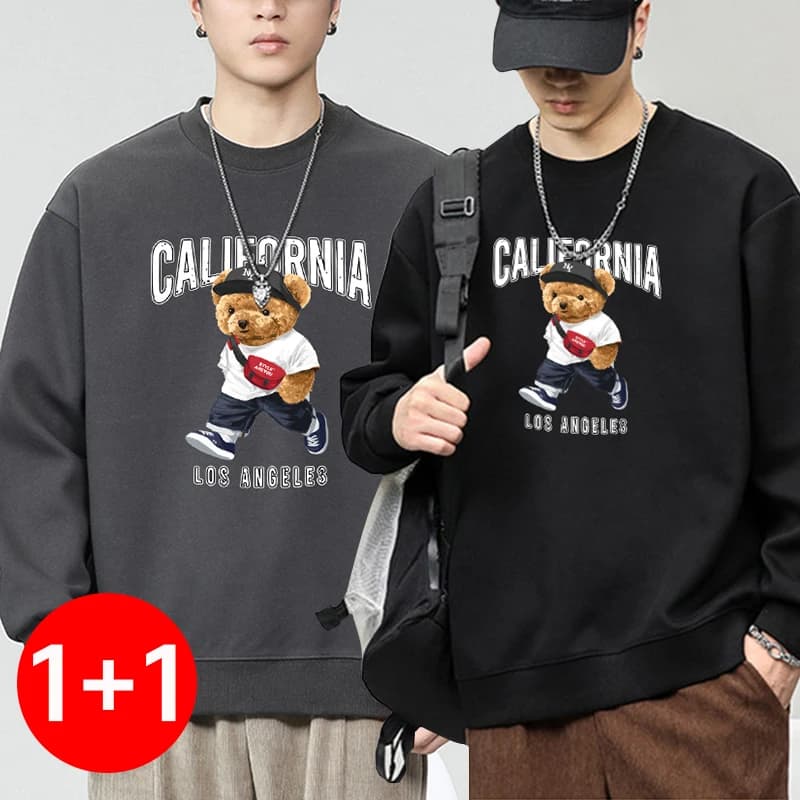 Sweat-shirt surdimensionné en coton pour hommes, ensemble 1 + 2 pièces, tendance, col rond, imprimé 