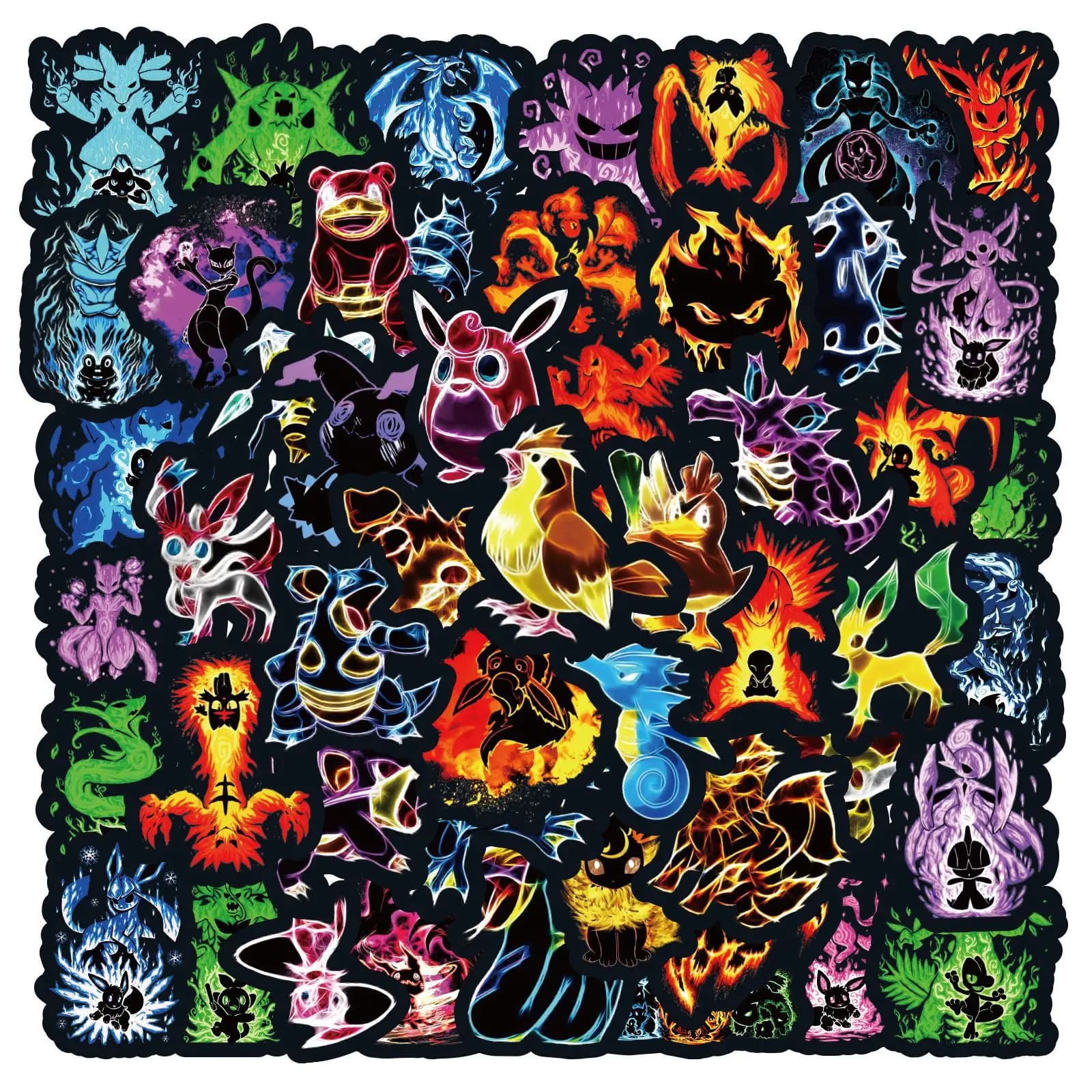 Autocollants Graffiti Pokemon néon, 60 pièces, autocollants décoratifs pour ordinateur portable, Ska
