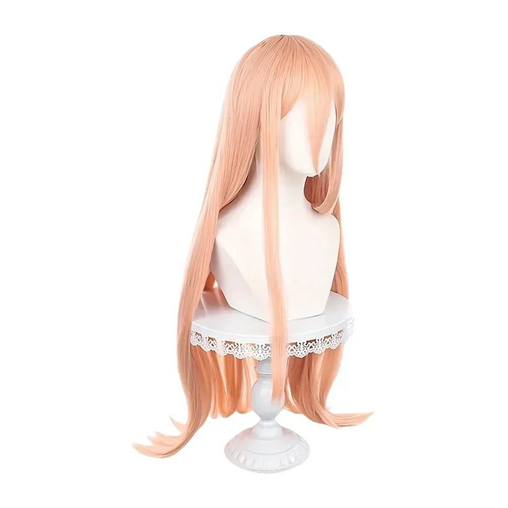Perruque de cosplay Chainsaw Man, longue, orange, résistante à la chaleur, cheveux synthétiques, per
