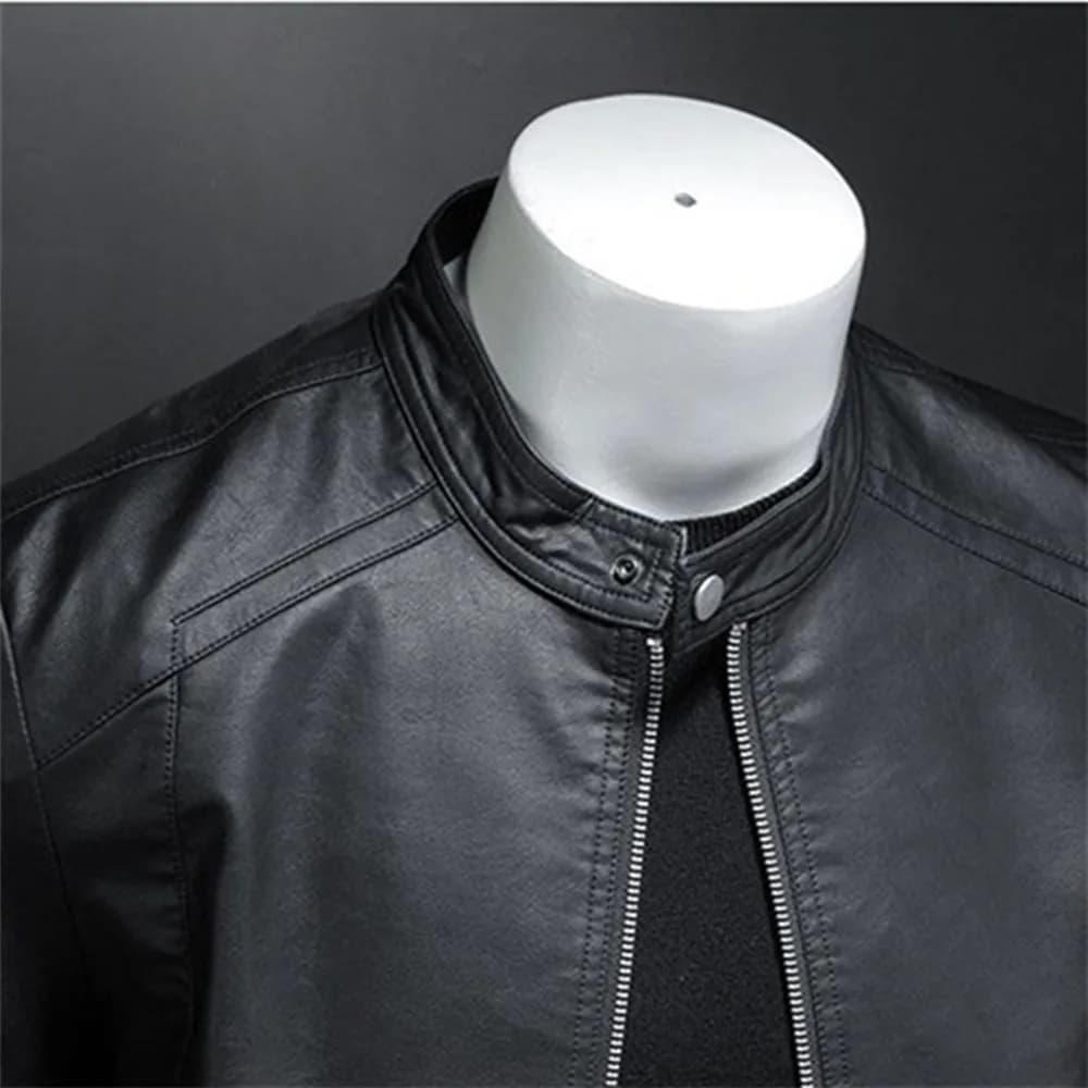 Printemps automne veste en cuir hommes col montant mince veste en cuir Pu mode Moto manteau décontra