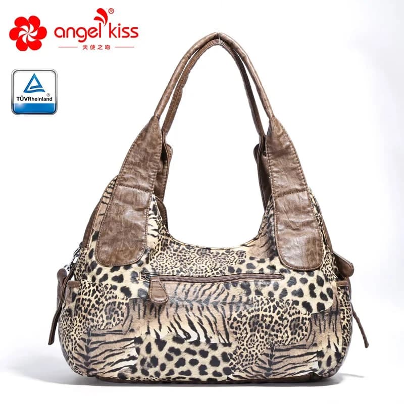 Angelkd'appareils-Sac à main léopard à poignée supérieure pour femmes, sacoche à la mode, pack de bo